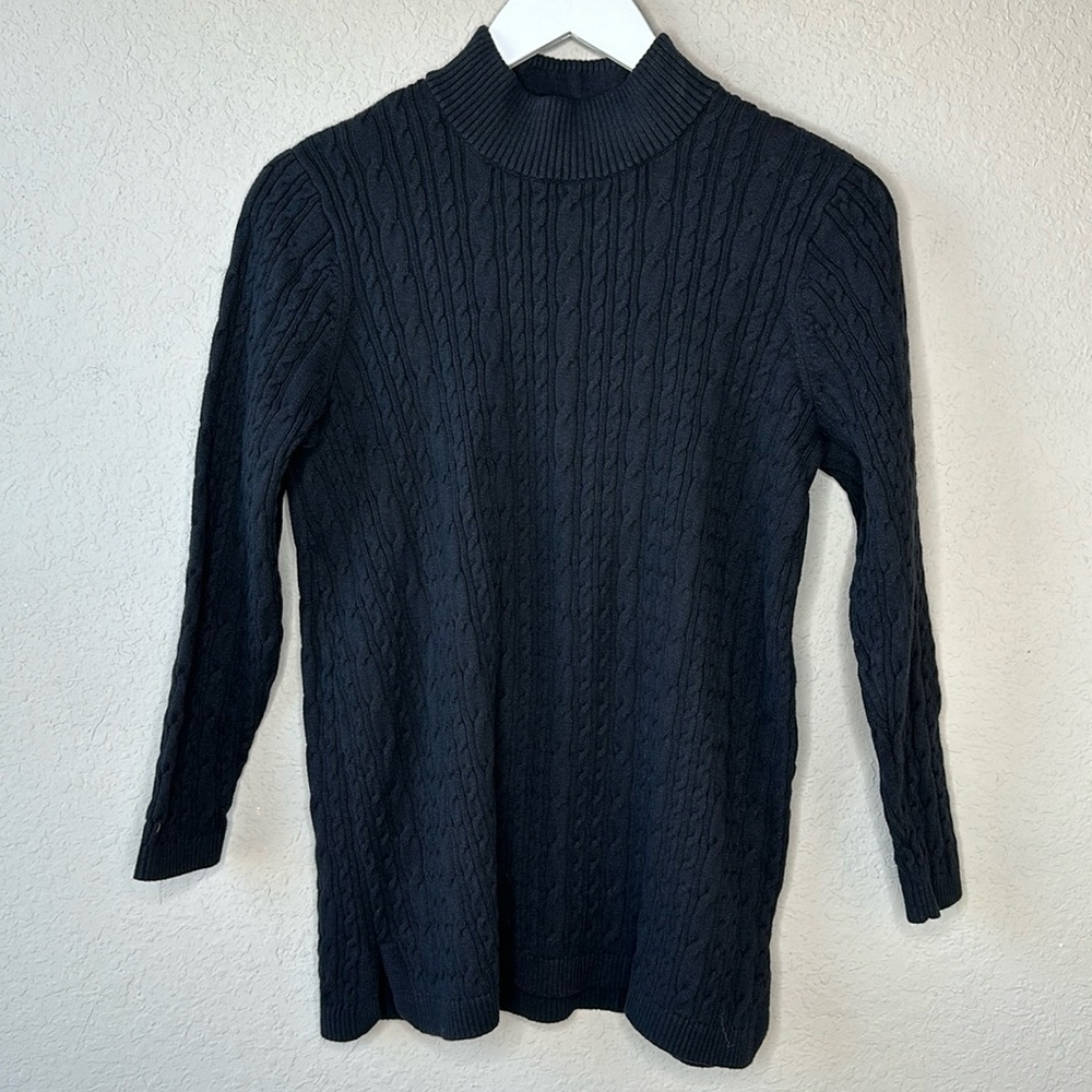 Lands End Cable Knit Fine Gauge Mock‎ Neck Tunic Sweater Size M/P